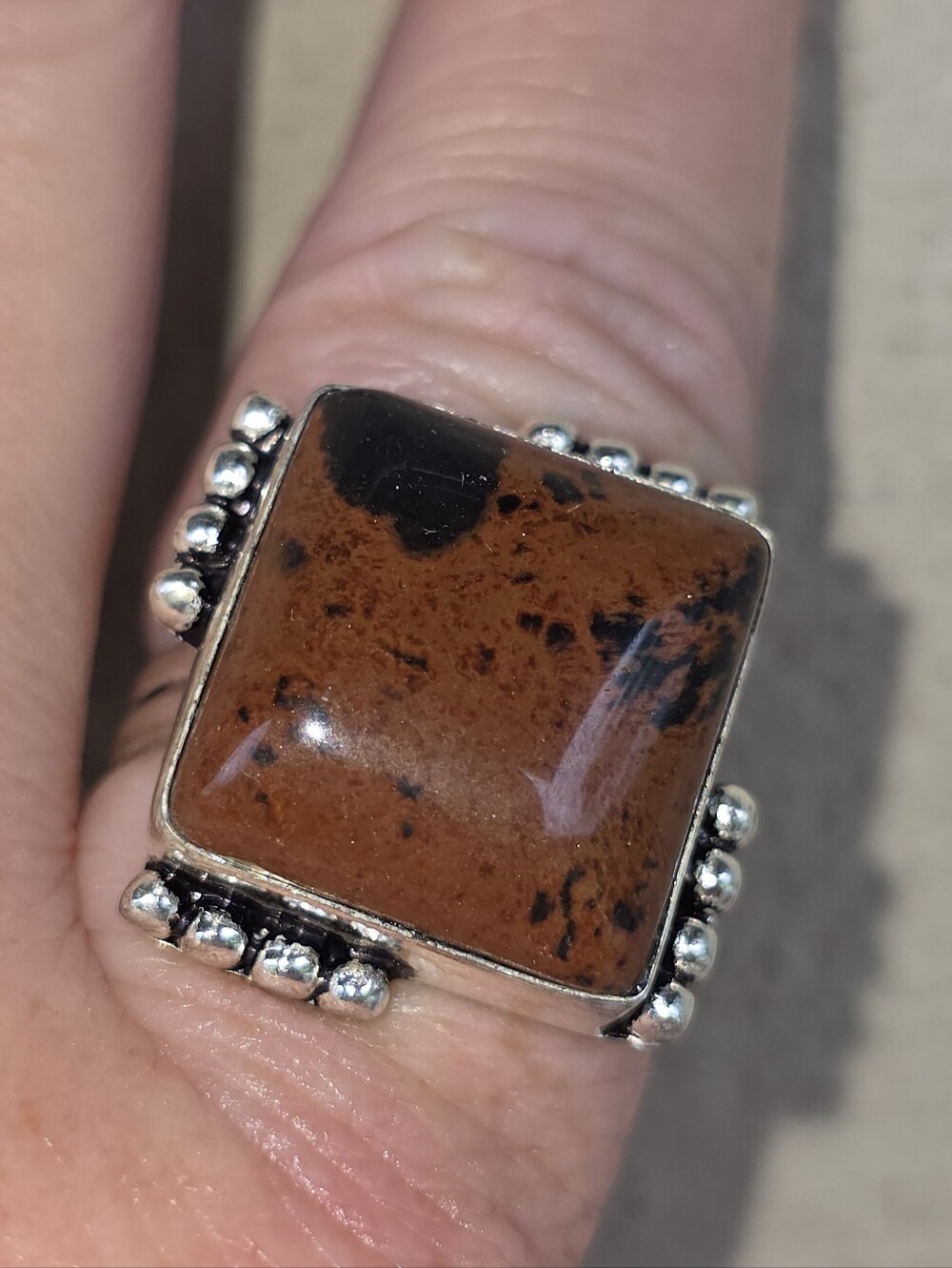 Mahogony Obsidian Gemstone Ring In 925 Sterling Silver (7)